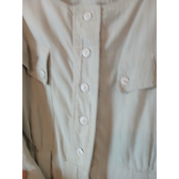 ACT I Womens Jumpsuit Beige Button Up Zipper Pockets 3/4 Sleeve Belt 90’s M - Picture 5 of 16